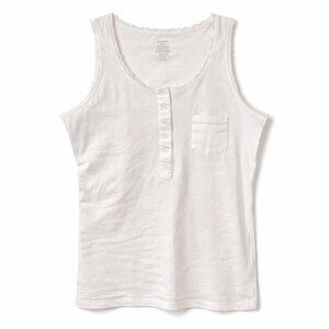 🦜 George Womens White Button-Front Lace Trim Tank Top - M